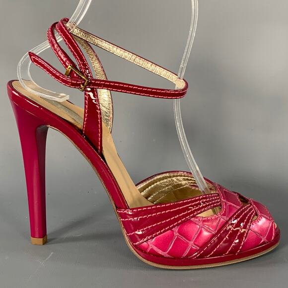 ROBERTO CAVALLI Size 6 Pink Mixed Materials Patent Leather Platform Sandals - Picture 2 of 8